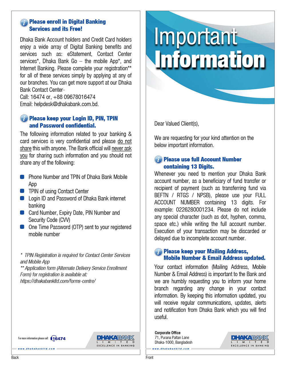 Important Information Published Important Information - Dhaka Bank | Excellence in Banking